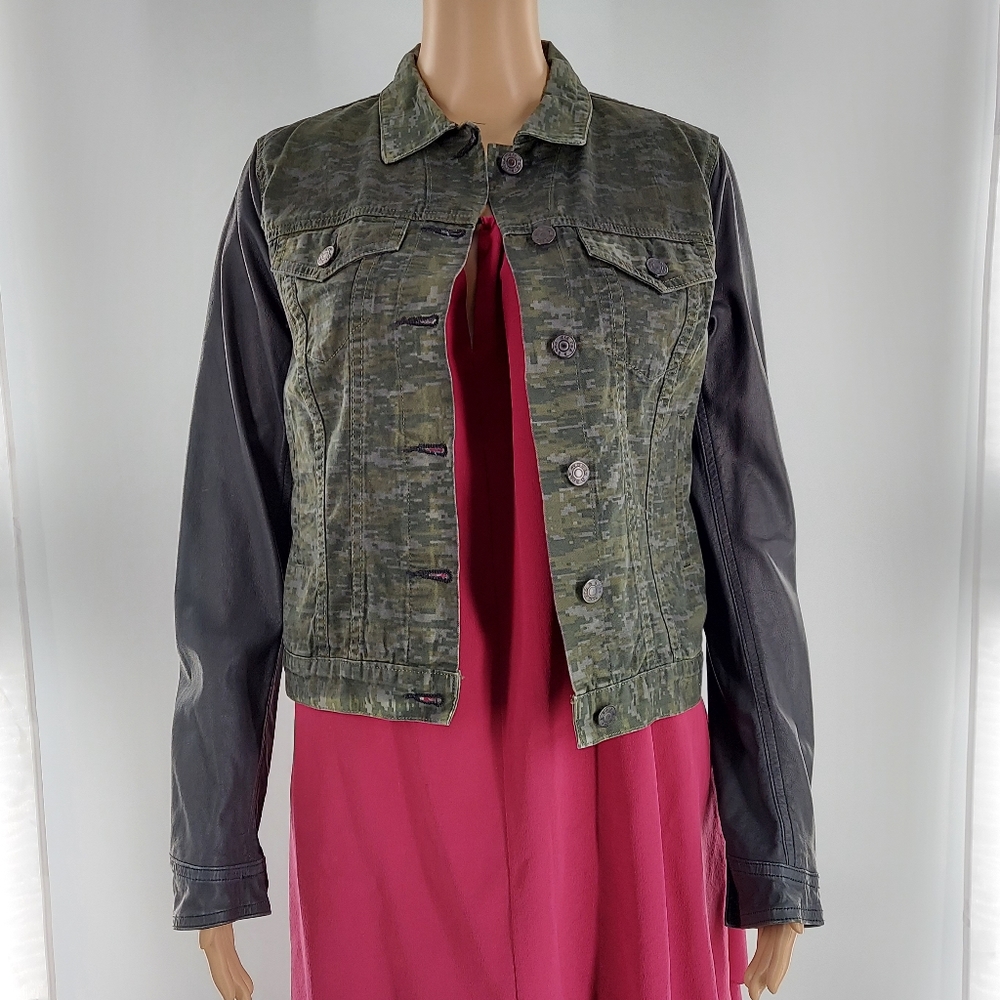 Rag & Bone Leather Sleeved Camo Jacket XS